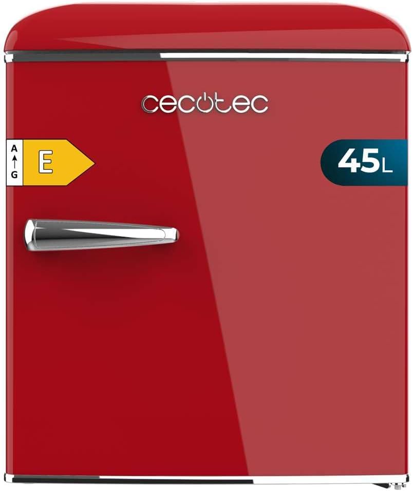 Cecotec Mini Frigo Bolero CoolMarket TT Origin 45 Rouge. Réfrigérateur de Table Rétro 45L, 55 cm de Haut, 44,7 cm de Large, Classe Énergétique E, Bac à Glaçons et Poignée Chromée, Rouge
