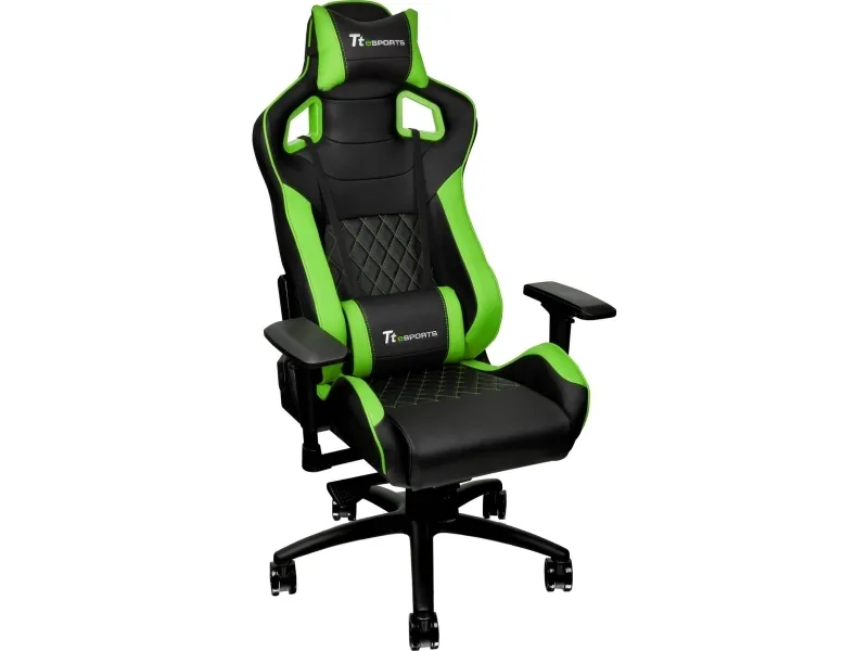 Ttesports GT-Fit 100 - Stol - armstøtter - T-formet - drejeled - aluminium, PVC, stål, kunstig læder, high-density skum - sort, grøn