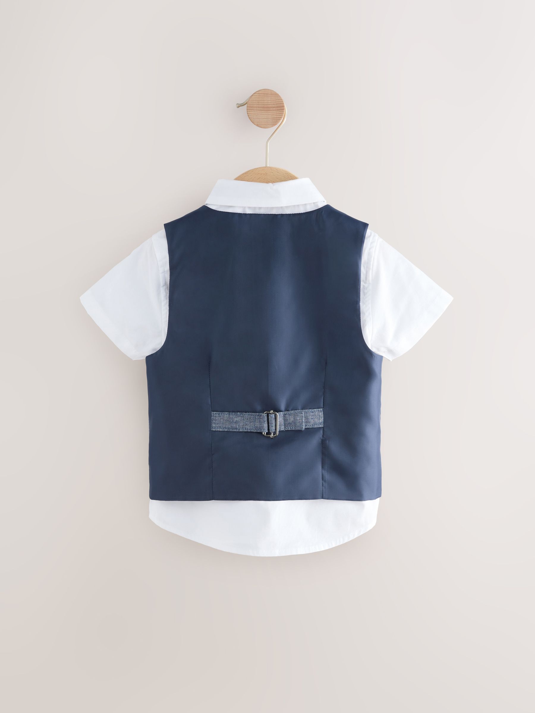 Marineblauw - Set van gilet van katoen/linnenmix, overhemd en vlinderstrik (3 mnd - 9 jr)