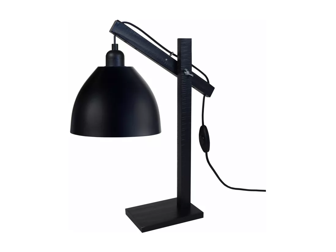 Lampe de bureau articulé bois, métal noir 50 cm.