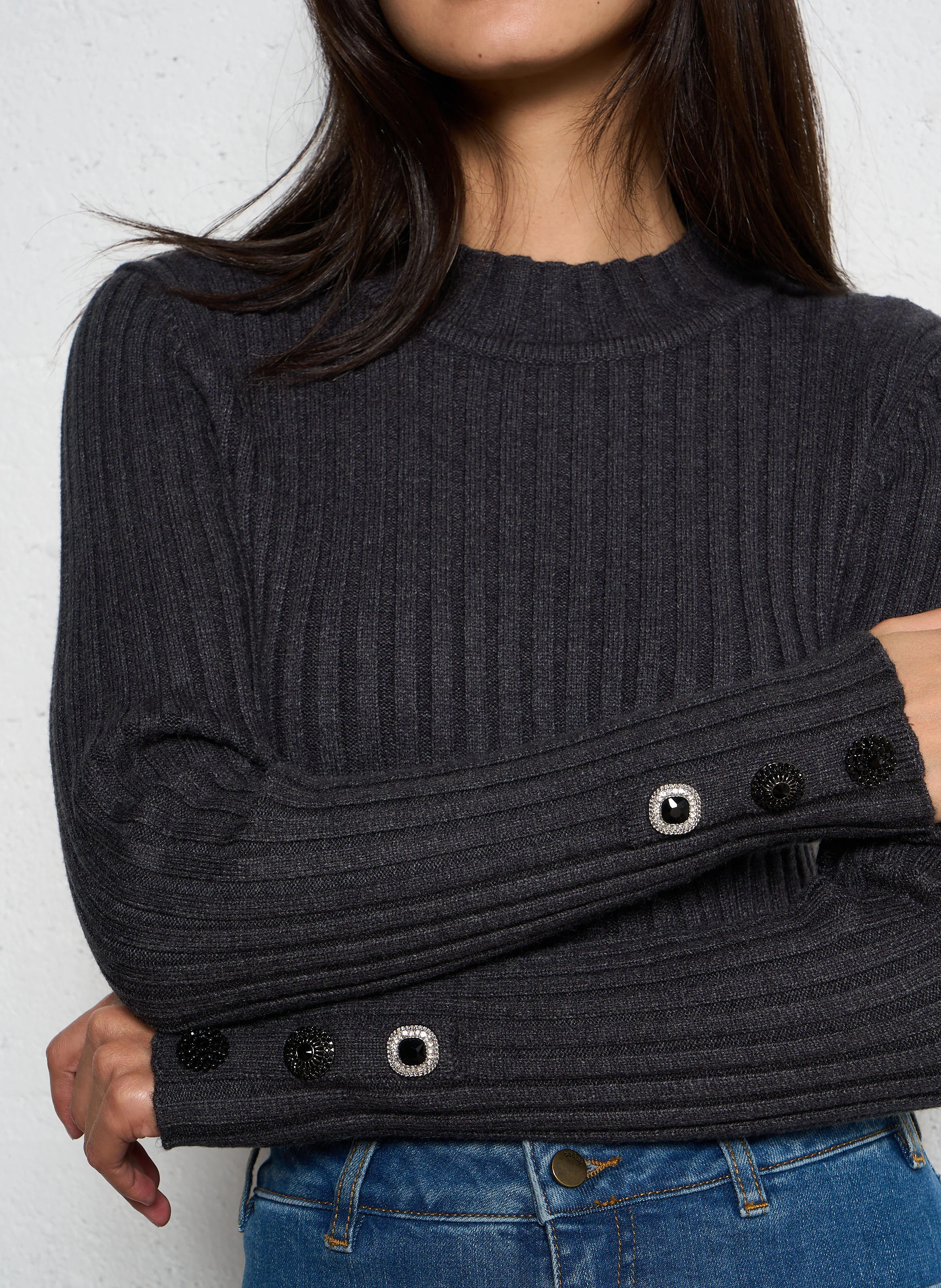 MCEZE - Pull col montant côtelé | Gris