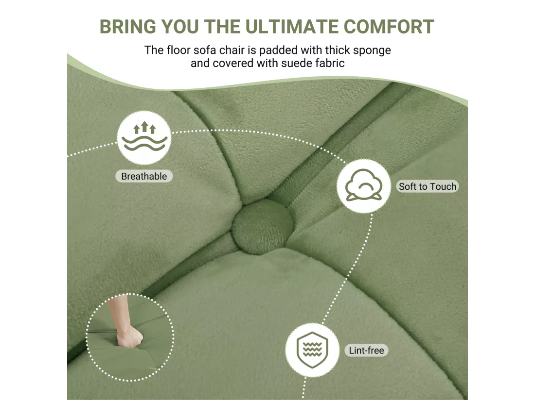 Fauteuil paresseux en tissu Chenille vert - assise profonde 62cm - 80x85x84cm
