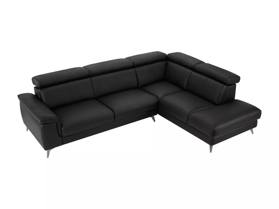 Canapé d'angle droit en cuir noir MARAMBA