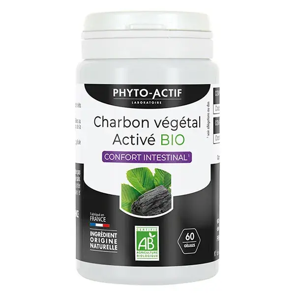 Cápsulas de carvão vegetal orgânico Phyto-Actif para digestão - 60 cápsulas