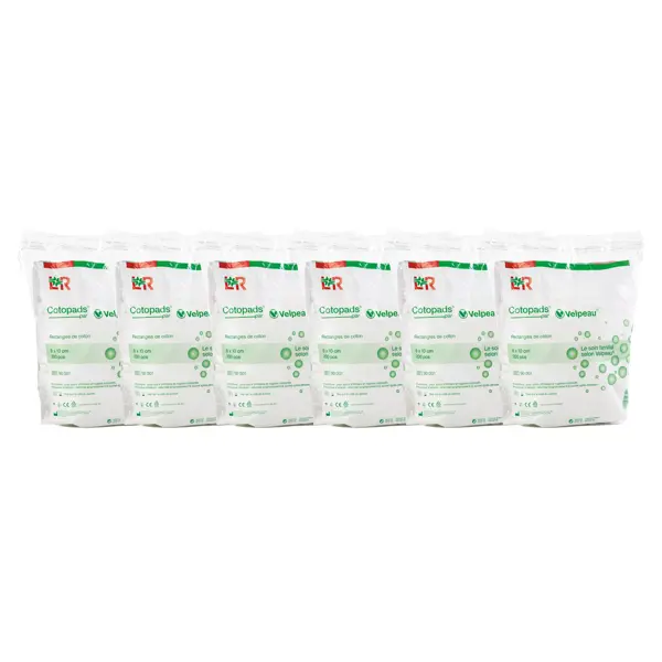 Discos de algodão retangulares Velpeau, não estéreis, 8x10cm - 100% algodão, pacote com 6 x 200 unidades.