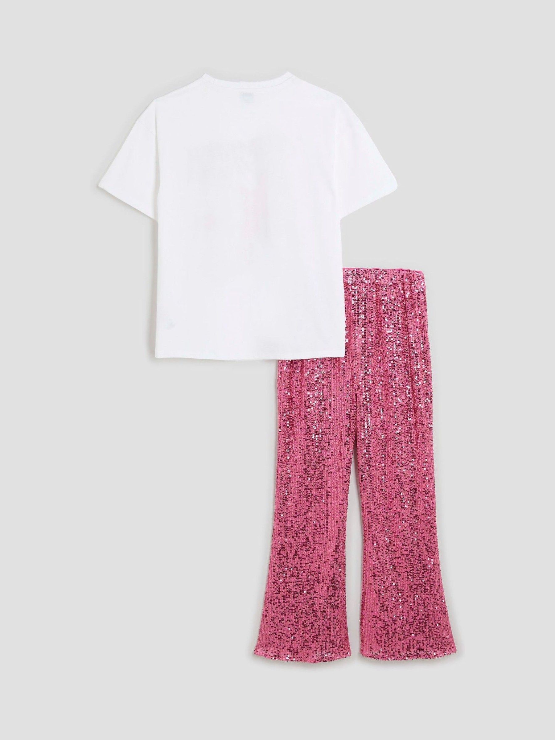 River Island Girls Bow Sequin Kickflare Set