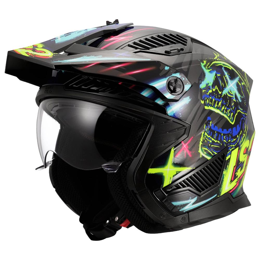 LS2 - Casque OF606 Drifter Rayz Noir / Bleu / Jaune fluo / Rose / Brillant