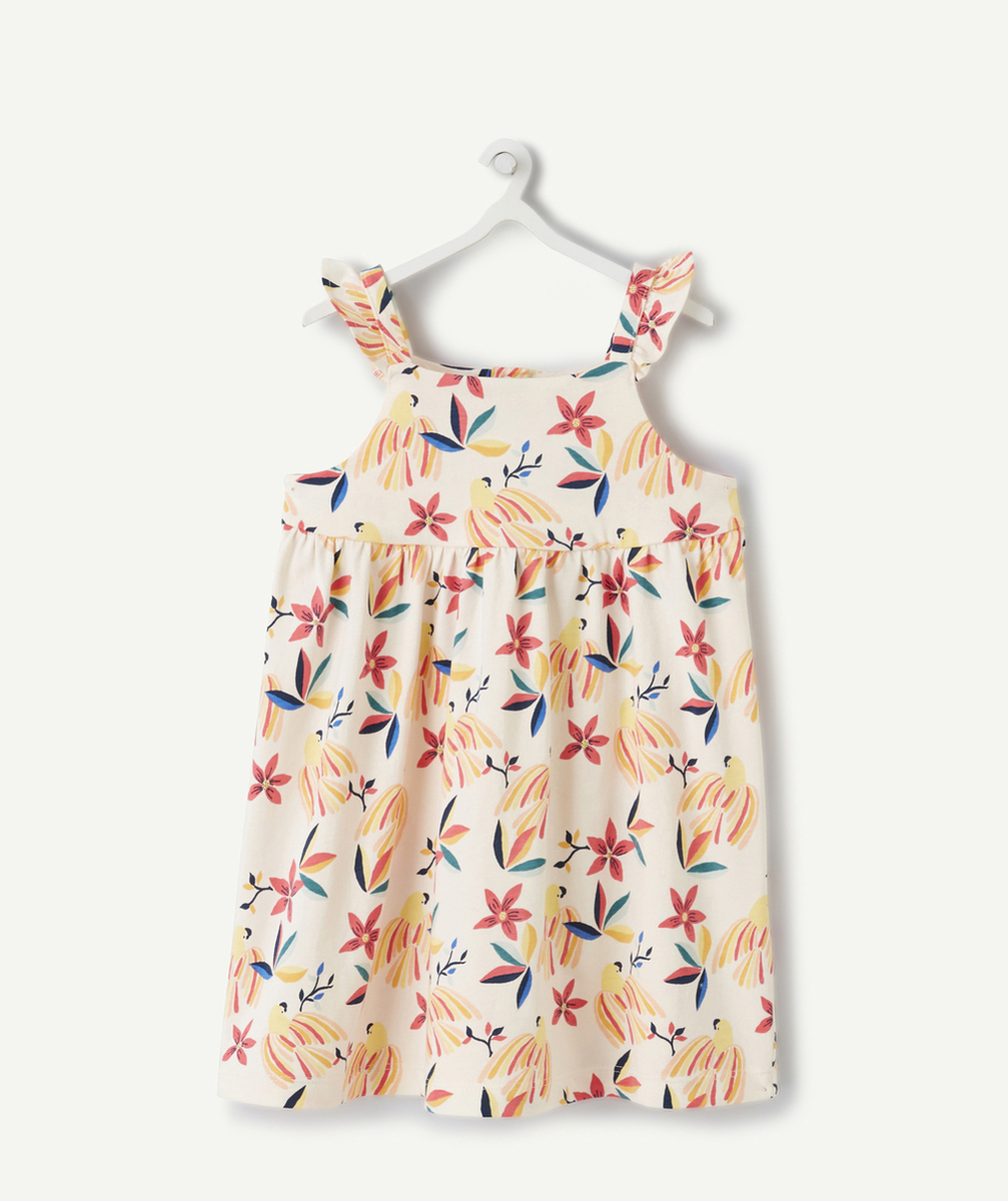 ROBE BÉBÉ FILLE ÉCRU IMPRIMÉ TROPICAL EN COTON BIO