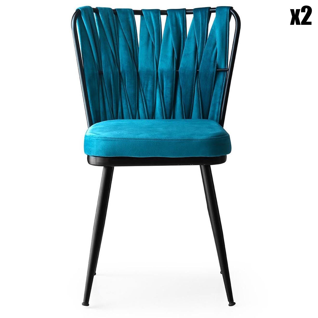 Wooden Art 2 Chaises Kusakli noir/bleu - 43x82x43 cm