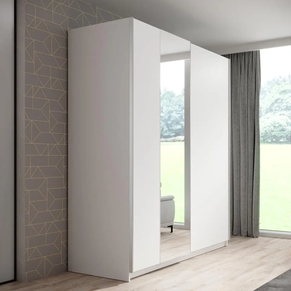 Meubella - Kledingkast Ganaro - Wit - 180 cm - Met spiegel