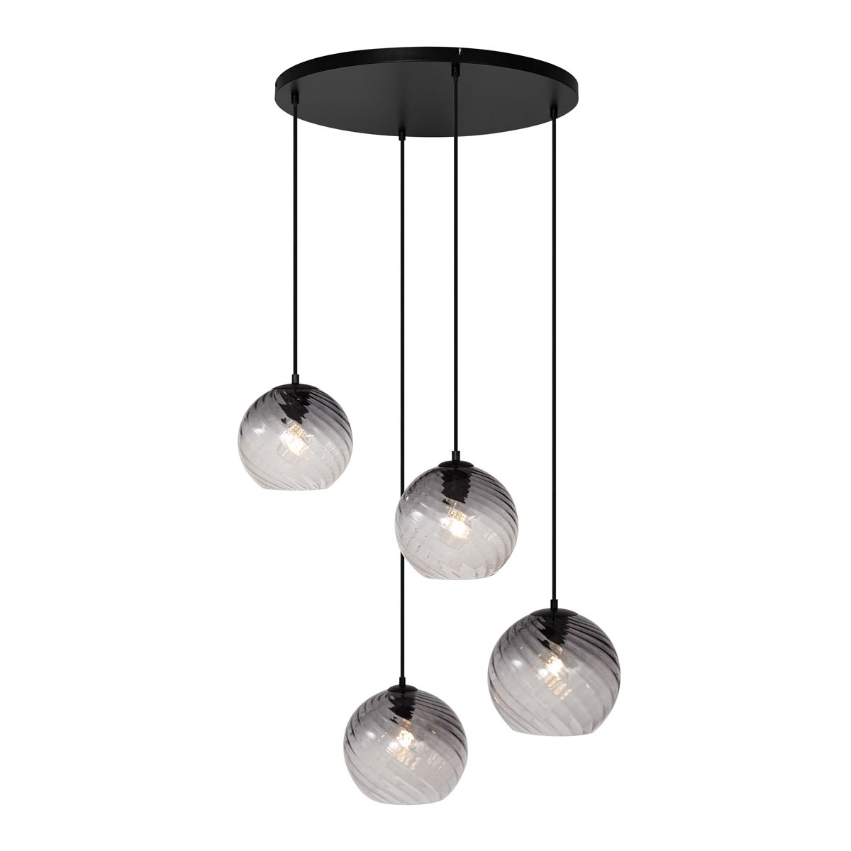 Art Deco hanglamp zwart met smoke glas rond 4-lichts - Bao