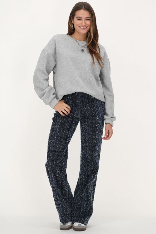 Donkerblauwe bouclé wide leg jeans