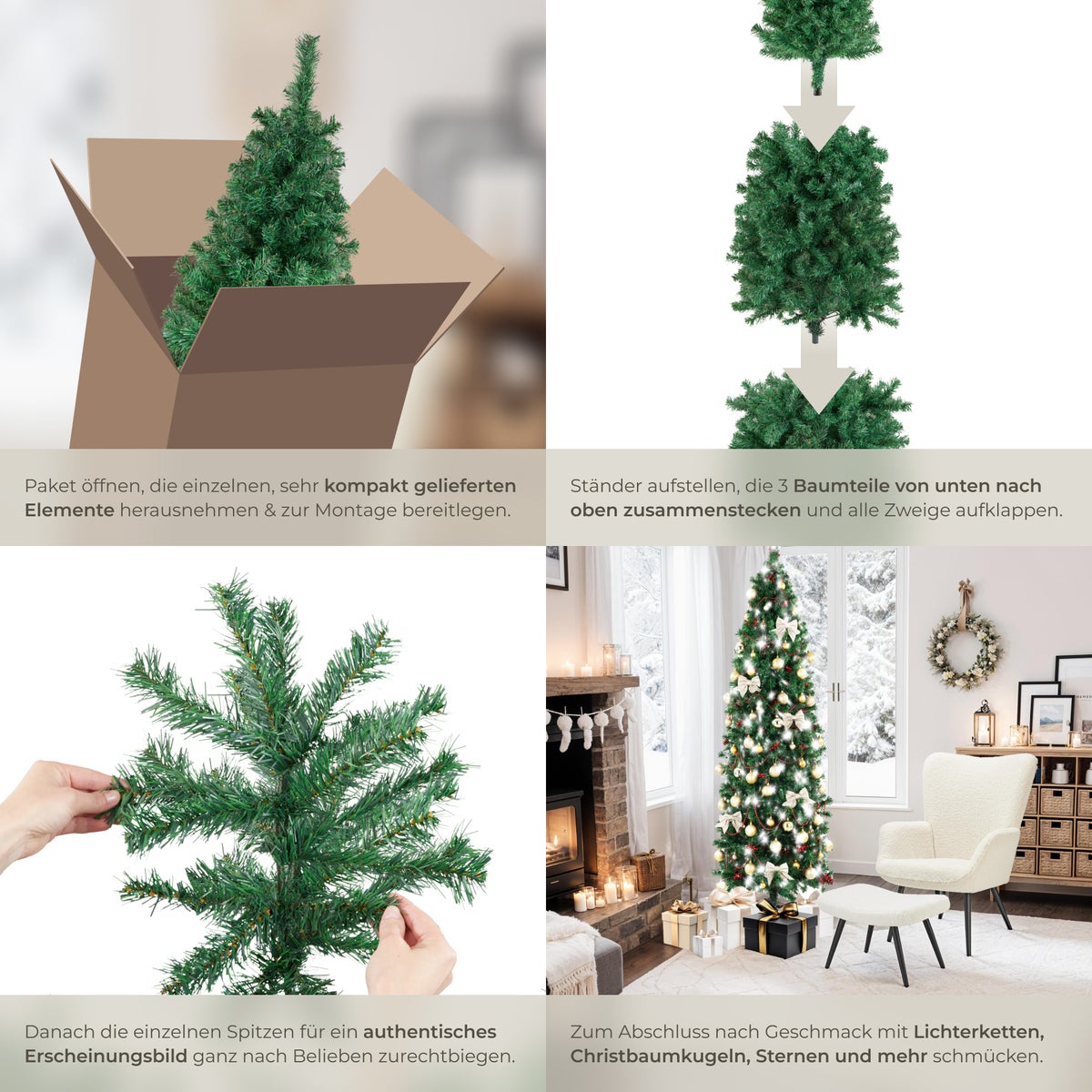 Kerstboom tectake Comet, diverse maten, kunstmatig in groen, met dichte naalden, gepoedercoate metalen standaard met kunststof doppen