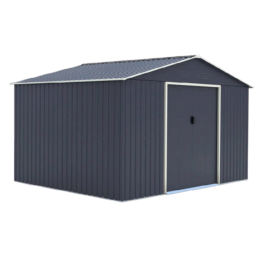 Abri de jardin en métal anthracite 2,6 × 2,4 m avec toit à double pente – cabane de rangement extérieure avec portes coulissantes