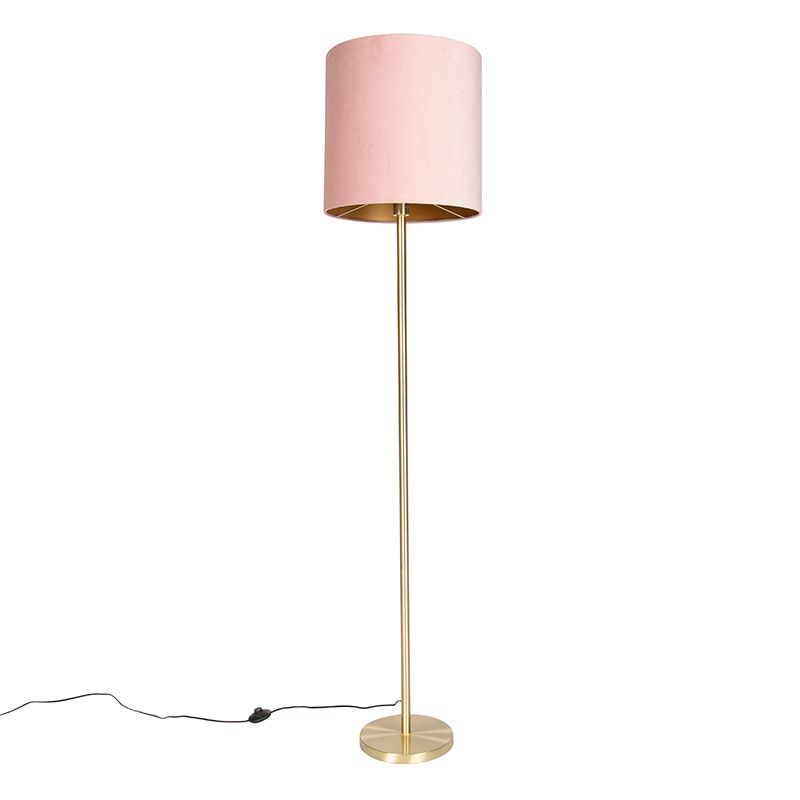 Romantische vloerlamp messing met roze kap 40 cm - Simplo
