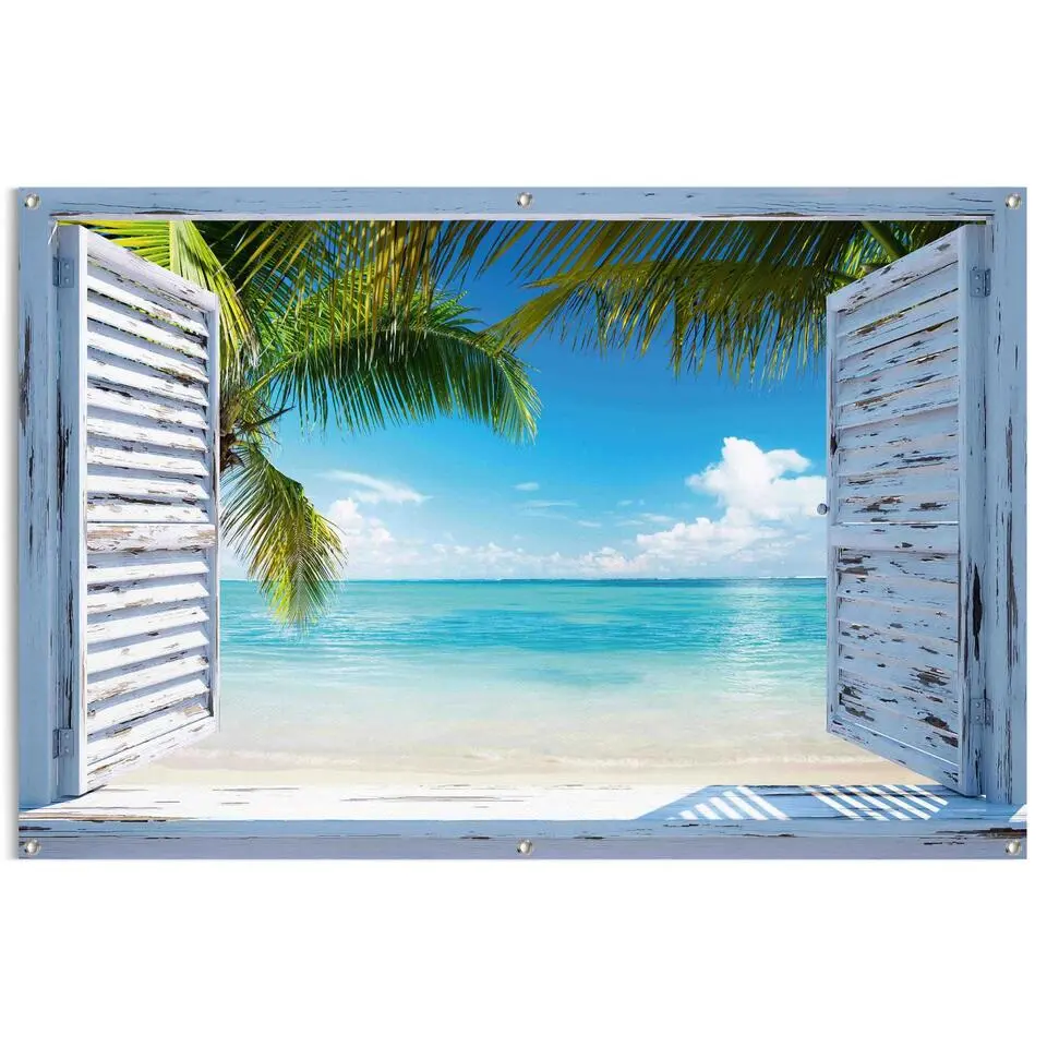 Tuinposter Tropisch strand - 80x120cm - Blauw