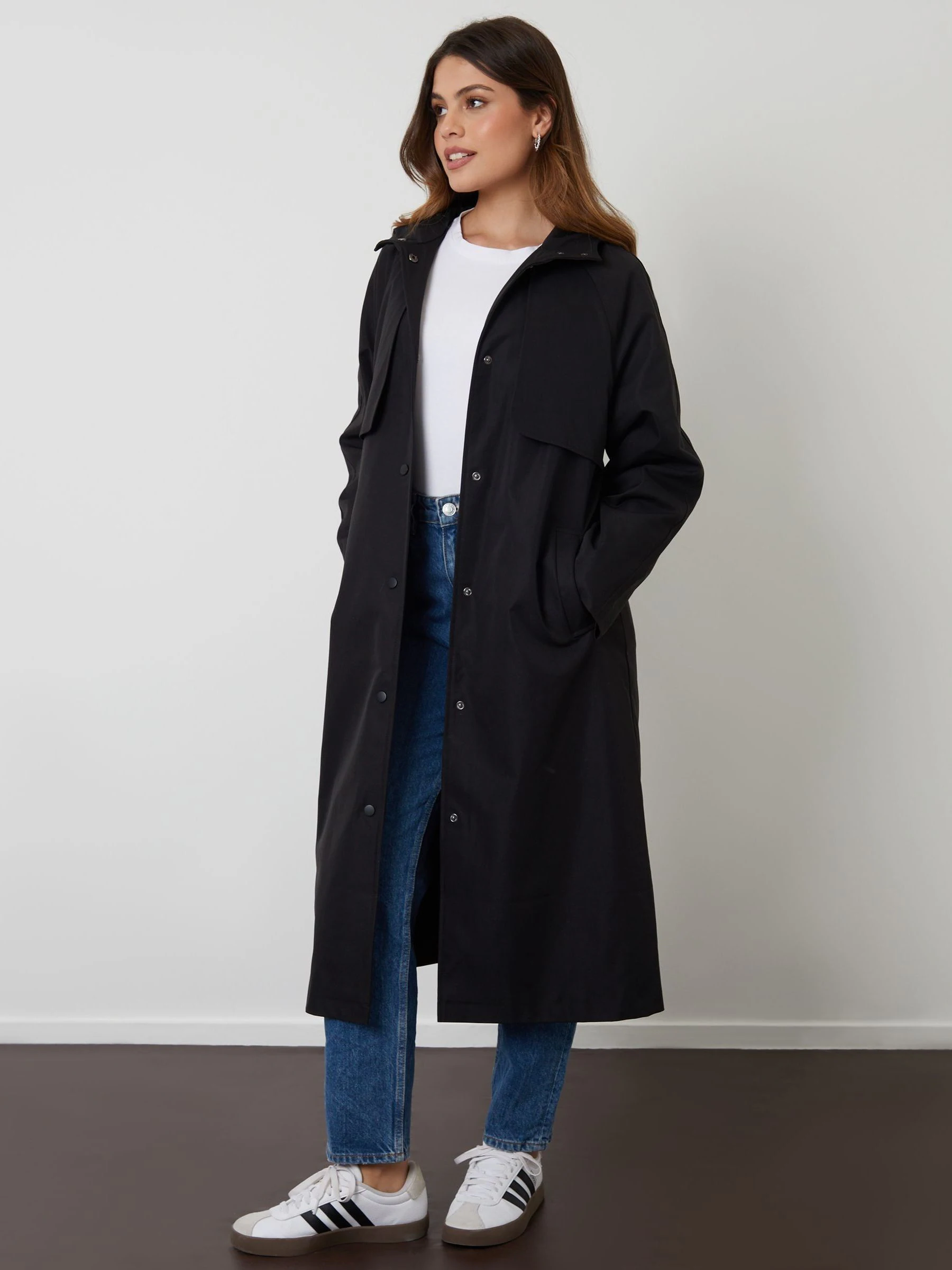 Zwart - Threadbare Longline Hooded Trench Coat
