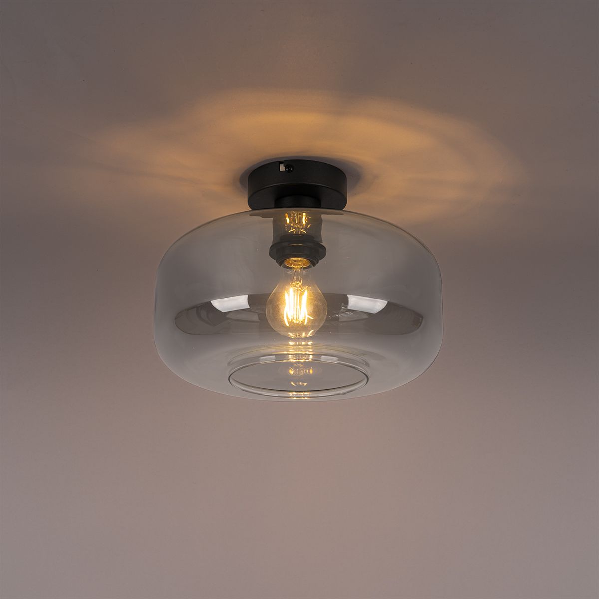 Art deco plafondlamp zwart met smoke glas - Bizle