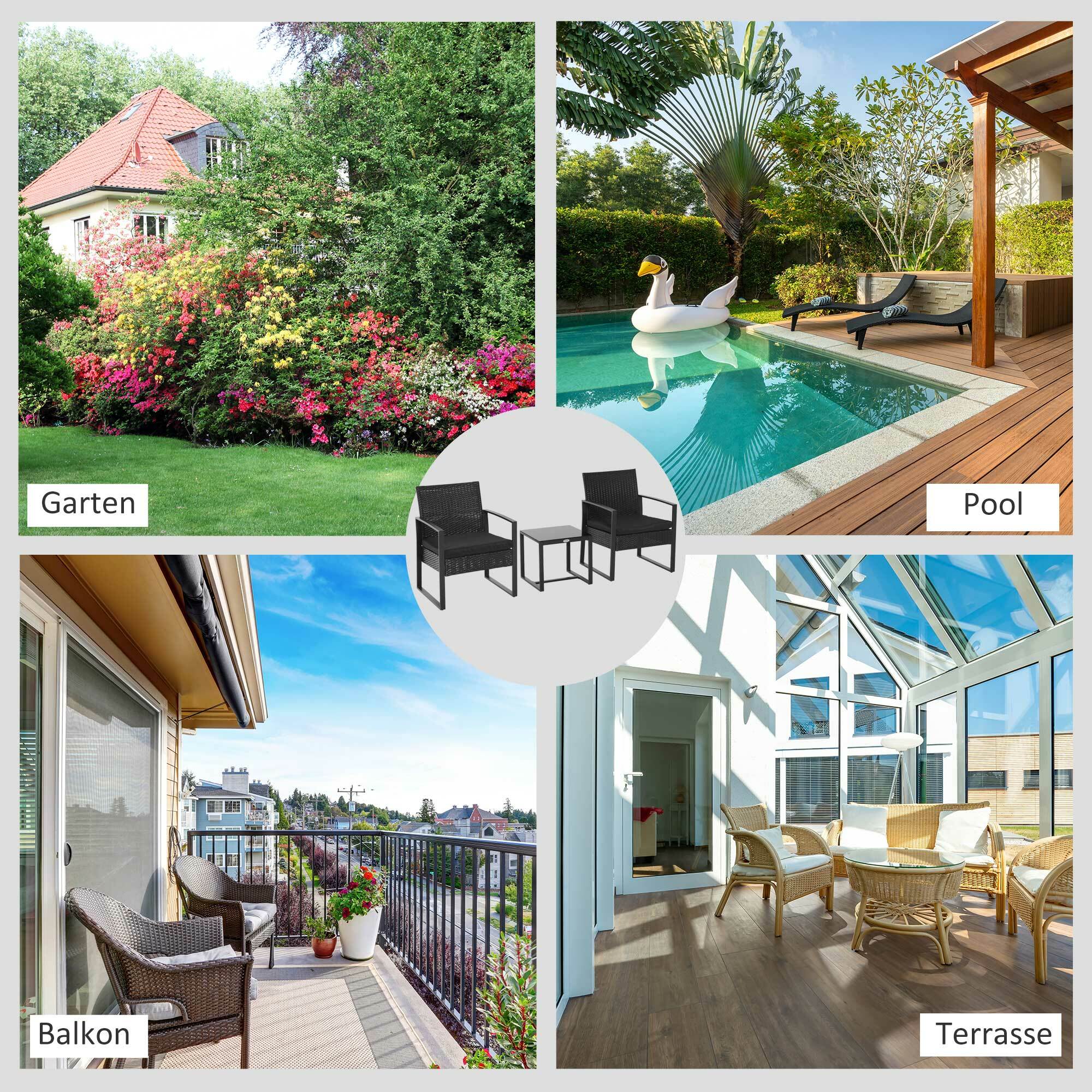 Outsunny Polyrattan Sitzgruppe als 5-tlg. Set