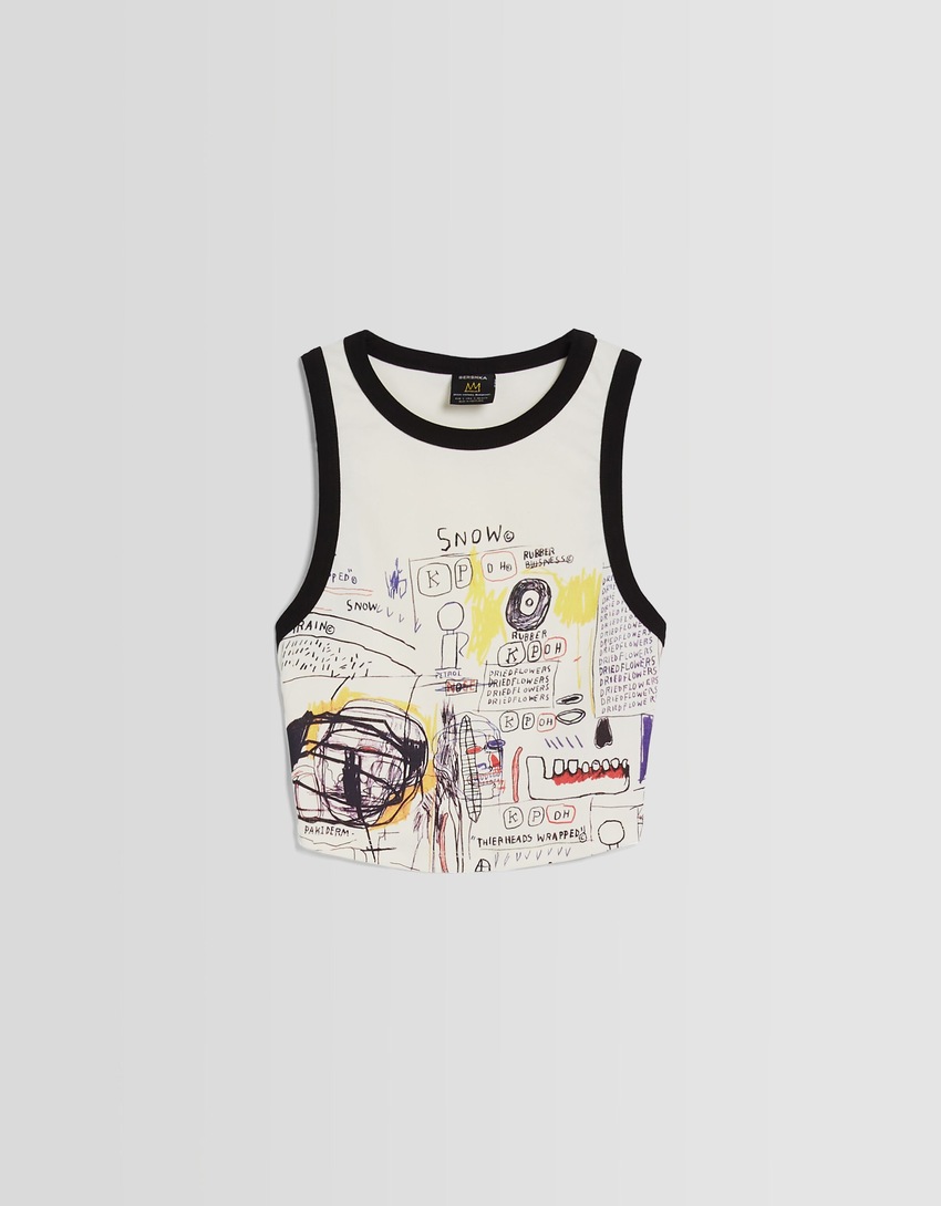Camiseta cropped sem mangas com estampa de Jean-Michel Basquiat