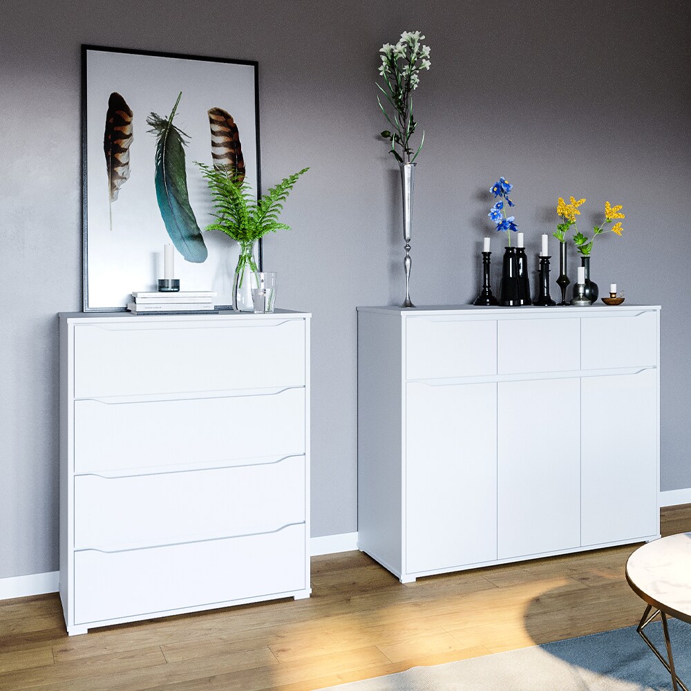 VICCO Kommode RUBEN Weiß 4 Schubladen 80 cm Sideboard Mehrzweckschrank Schrank