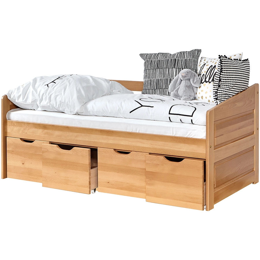 TiCAA Sofabett Mini Micki Buche mit 4 Schubladen inkl. Matratze