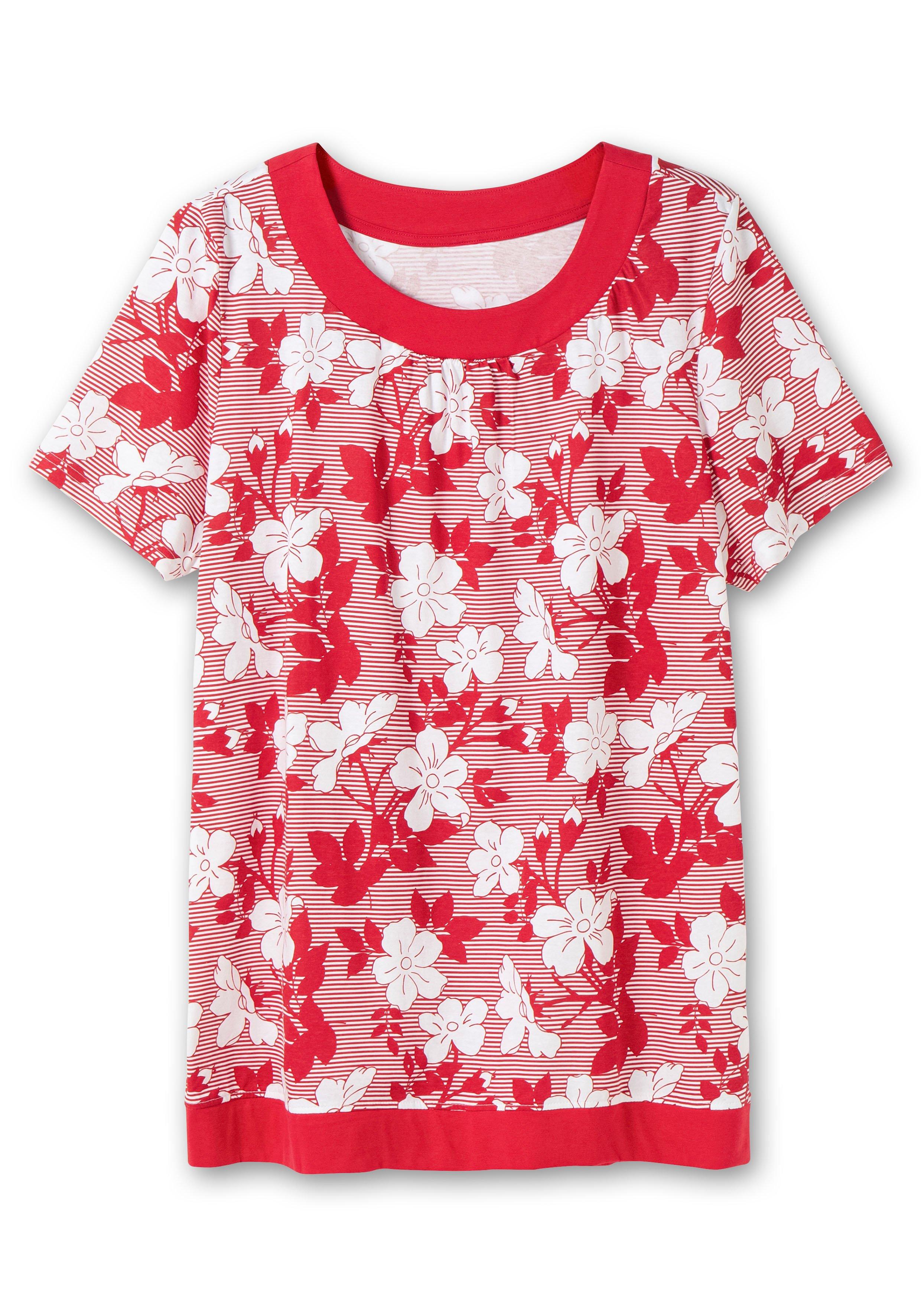 Shirt in leichter A-Linie, mit Blumendruck und Streifen