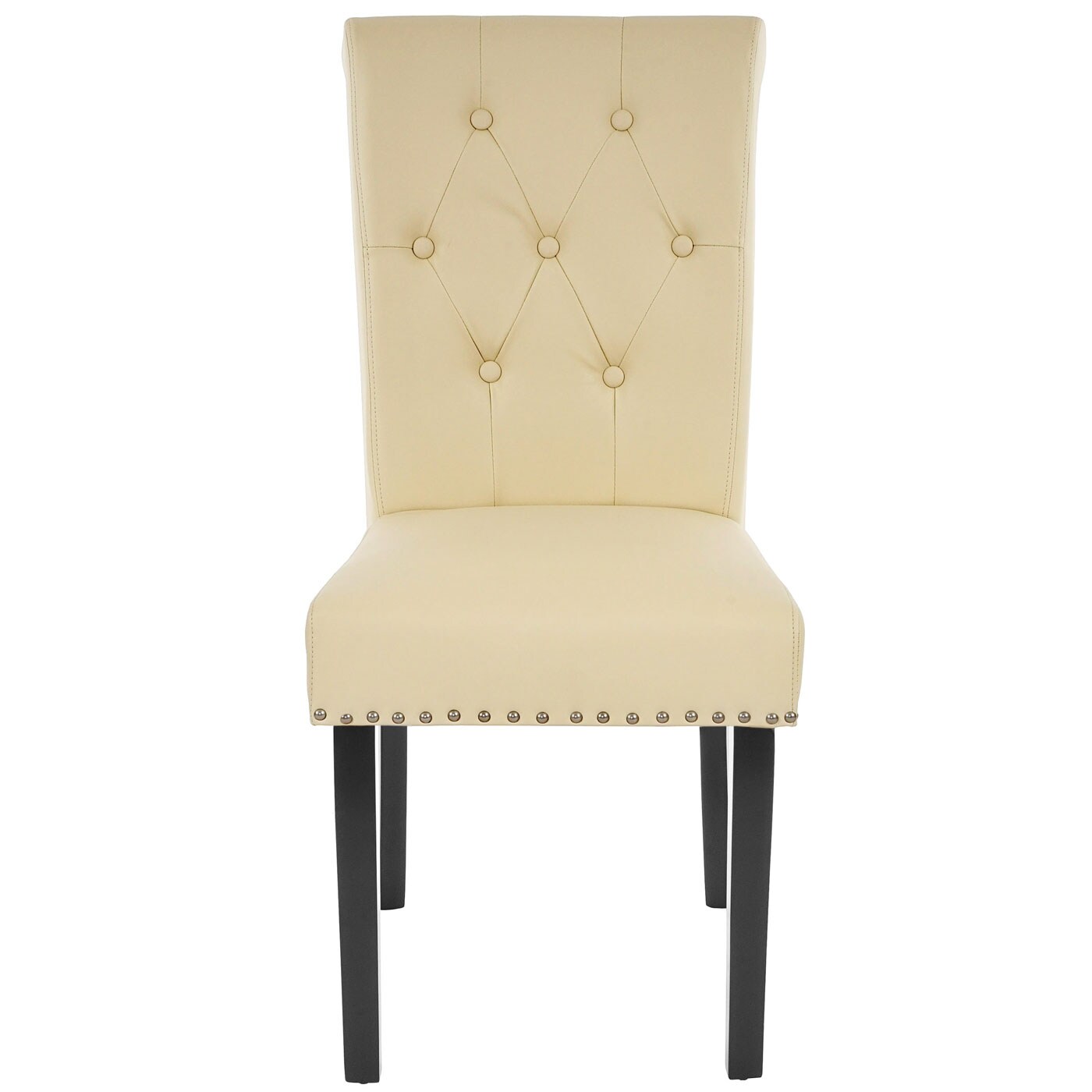 2er-Set Esszimmerstuhl Chesterfield Edinburgh II, Stuhl Küchenstuhl, Nieten ~ Kunstleder, creme, dunkle Beine