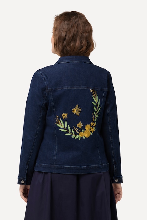 Jeansjacke, Bienen-Stickerei, Hemdkragen