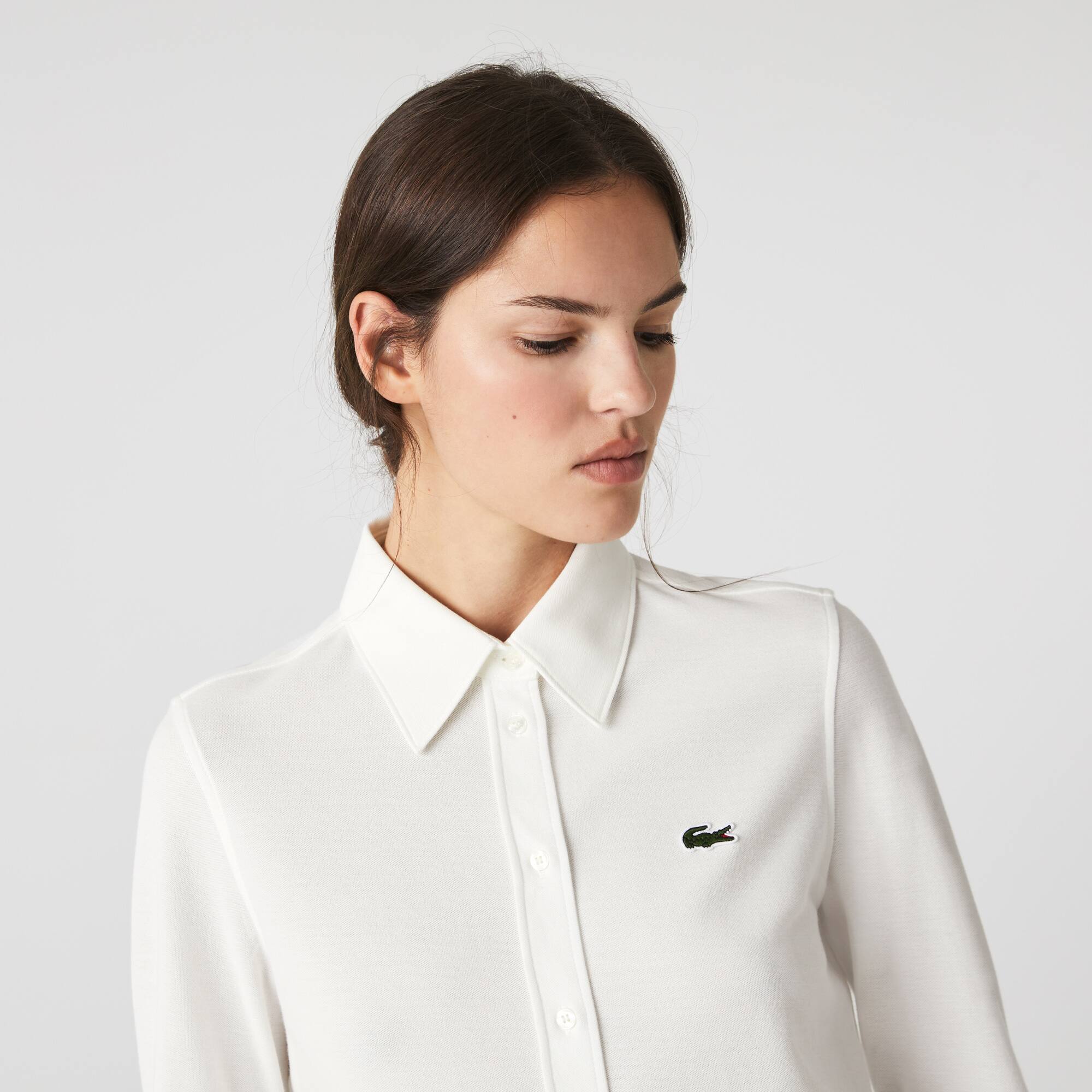 Damen LACOSTE Bluse mit French-Kragen aus Baumwoll-Piqué Hemden & Tops - Weiss - Lacoste - Damen