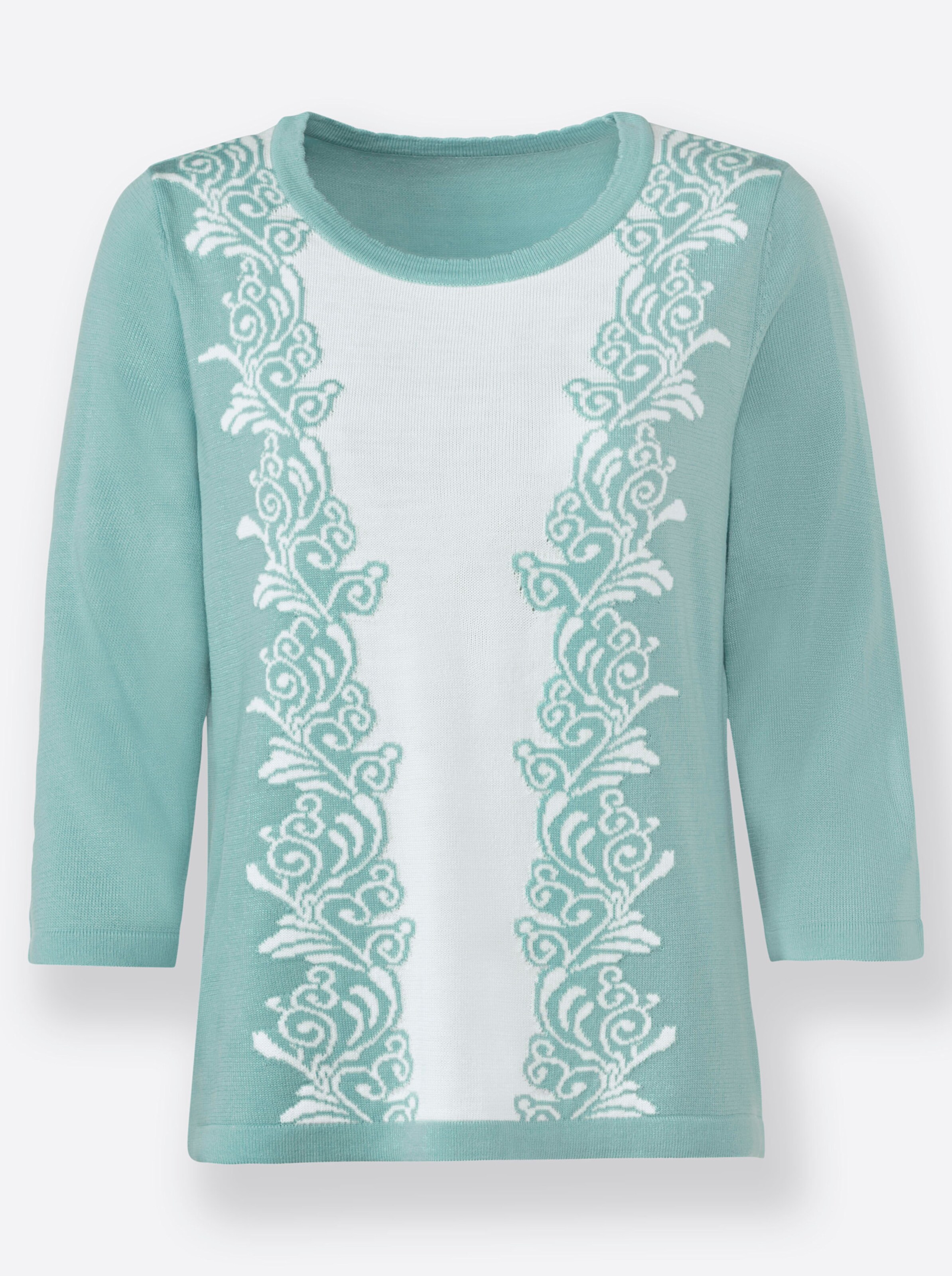 Pullover in mint-ecru-gemustert