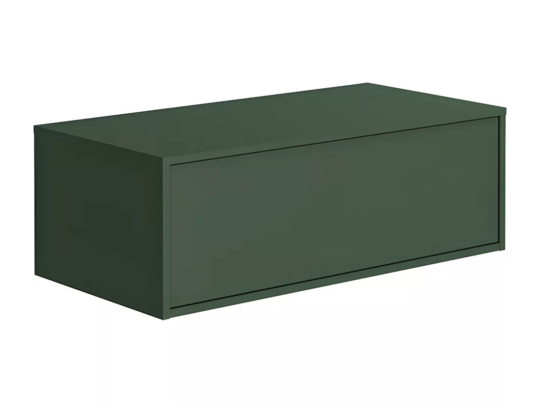 Meuble de salle de bain suspendu vert et naturel clair avec simple vasque carrée et deux tiroirs - 94 cm - TEANA II