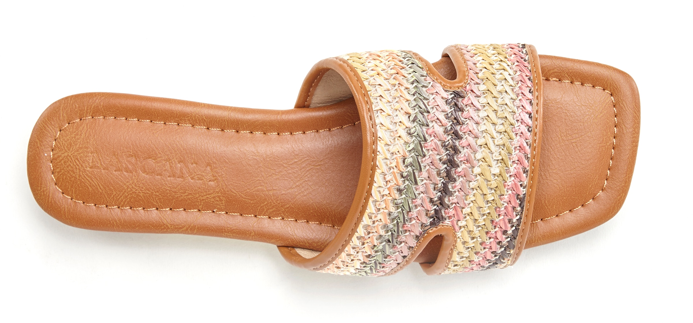 LASCANA Pantolette  Mule, Sandale, offener Schuh in mehrfarbiger Bast-Optik VEGAN