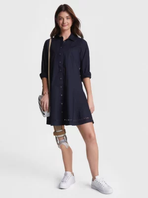 Vestido camisa na altura do joelho com detalhe de renda adaptável