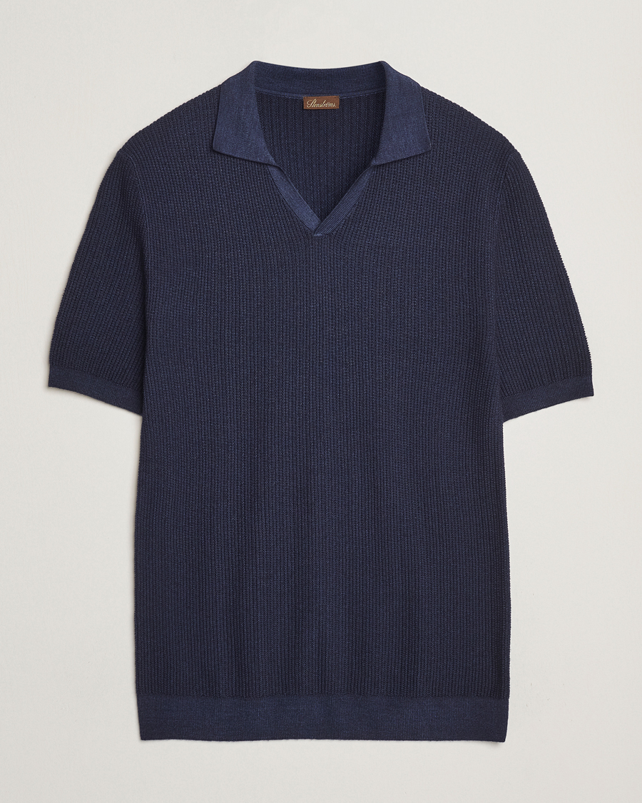 Stenströms Structured Merino Knitted Polo Navy
