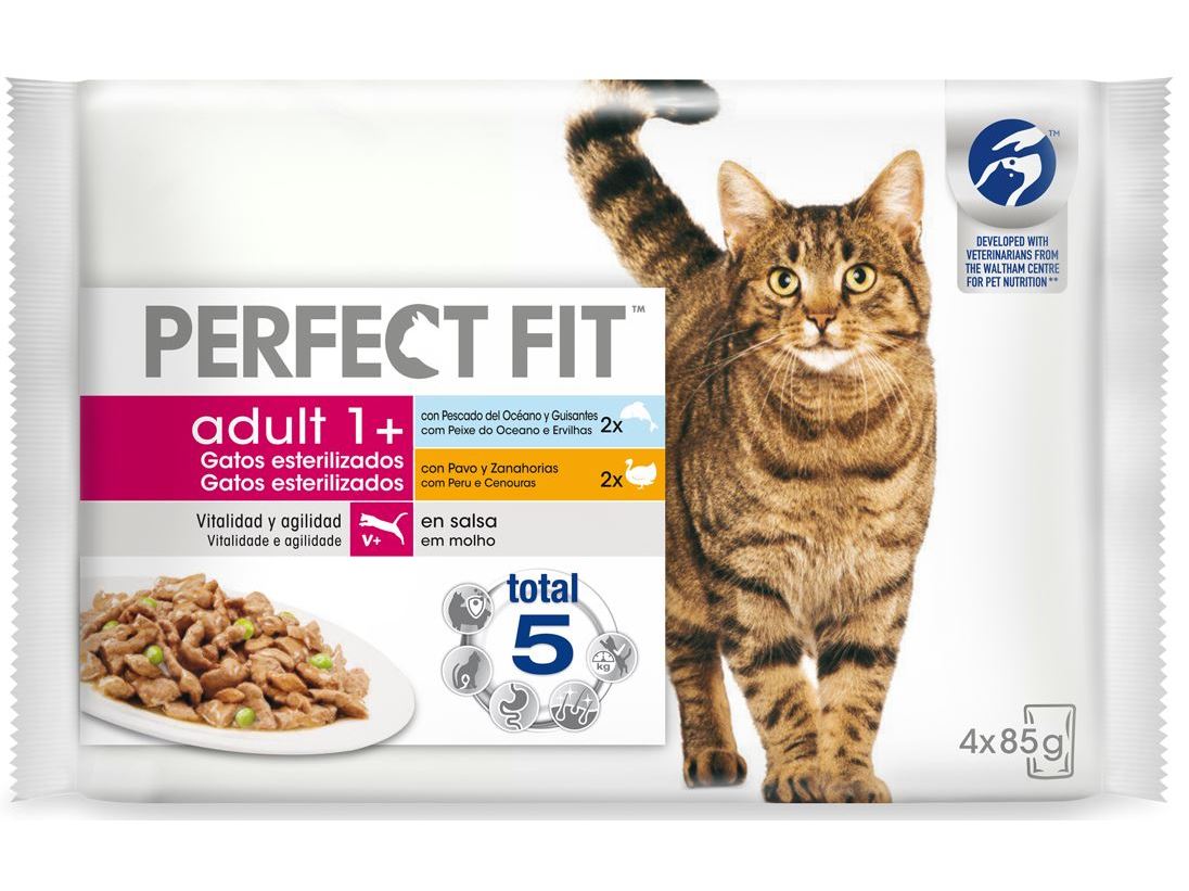 COMIDA HÚMIDA PARA GATO PERFECT FIT SALMÃO E PEIXE DO OCEANO 4X85G