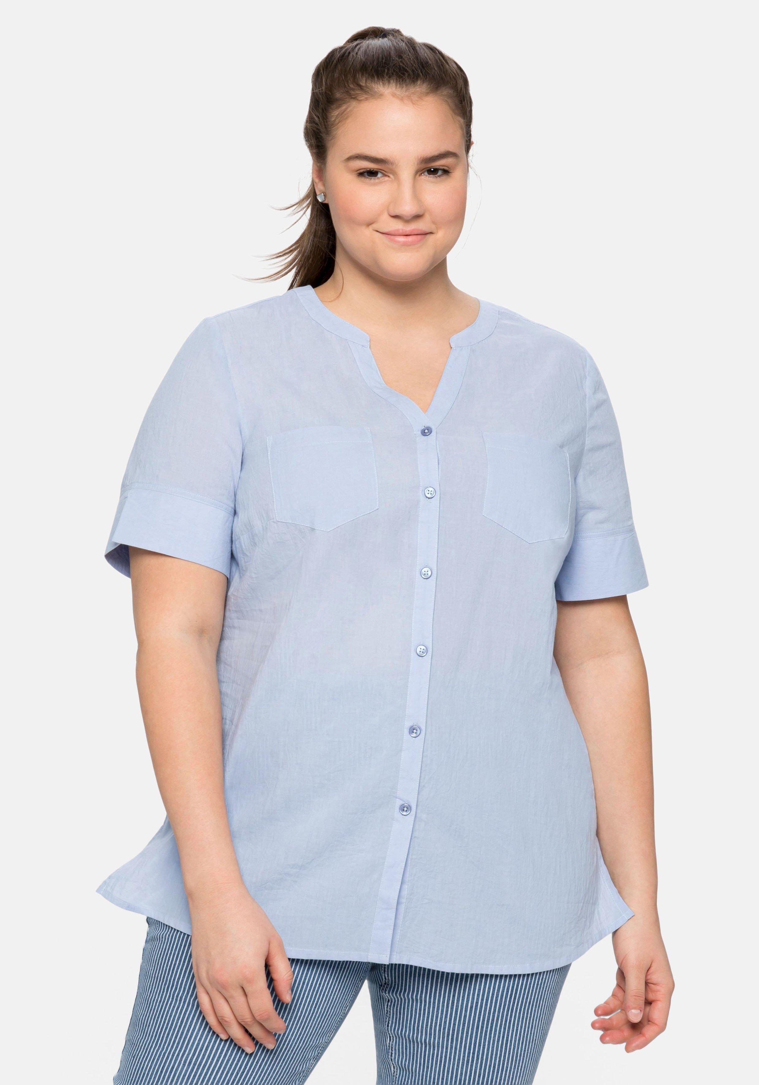 Bluse  in Crinkleoptik mit längerem Halbarm