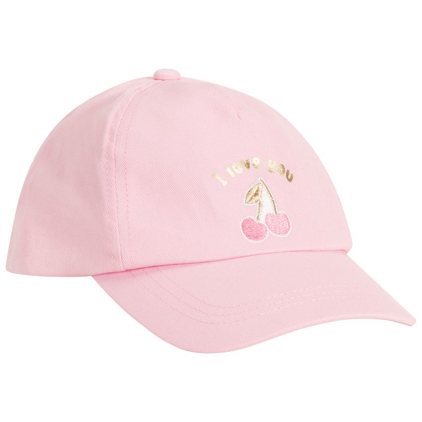 Casquette print doré et cerises brodées pour bébé fille - Lilas