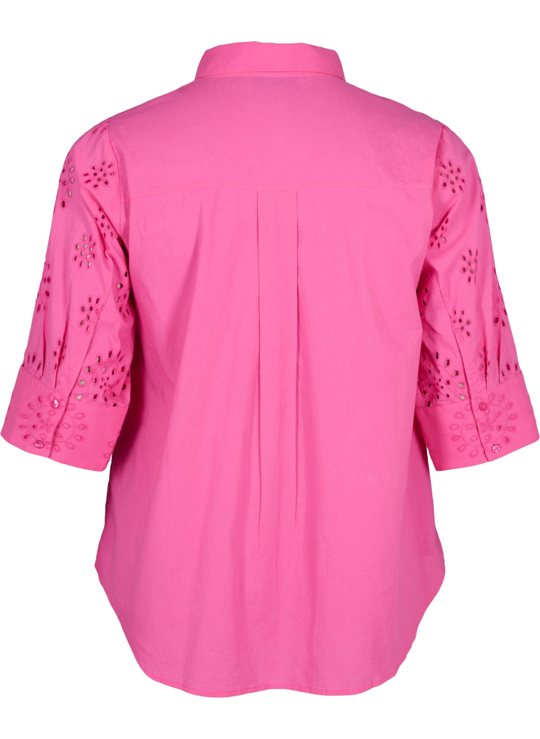Skjortebluse med broderi anglaise og 3/4 ærmer