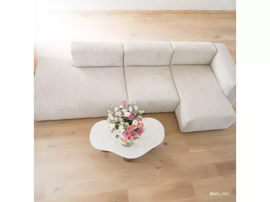 Canapé d'angle à droite modulable avec méridienne 5 places en velours côtelé beige - Modulo