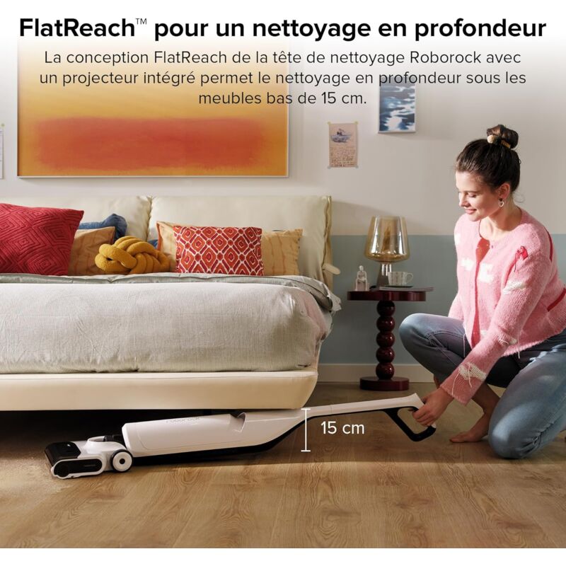 Roborock Flexi Lite Humides & Sèches Aspirateur Balai sans Fil 17,000Pa, FlatReach™ pour Un Nettoyage en Profondeur, Nettoyage des Bords, Autonettoyant & Séchage Automatique, Conception légère