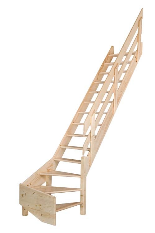 HandyStairs Müllertreppe “Rustic70” – kwartslag rechts – hoogte 280 cm – 13 treden van grenenhout