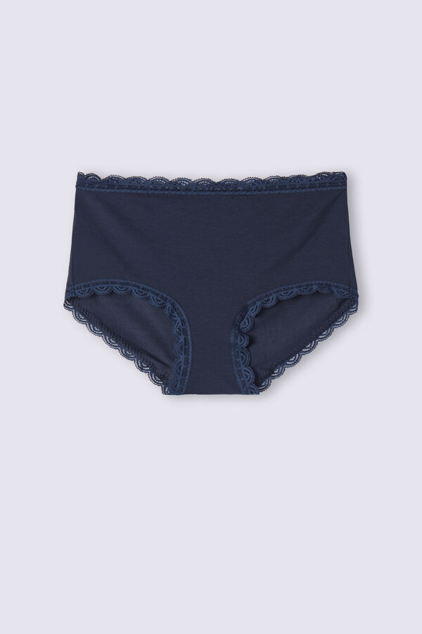 Calças culote de cintura alta em algodão e renda.