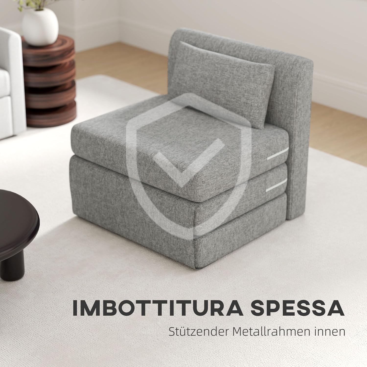 HOMCOM 2 in 1 Schlafsessel klappbar Schlafsofa mit Bettfunktion Leinenoptik, Gepolstert Gästebett Klappsessel Klappmatratze Bodensessel für Wohnzimmer Schlafzimmer 80x75x74cm Grau