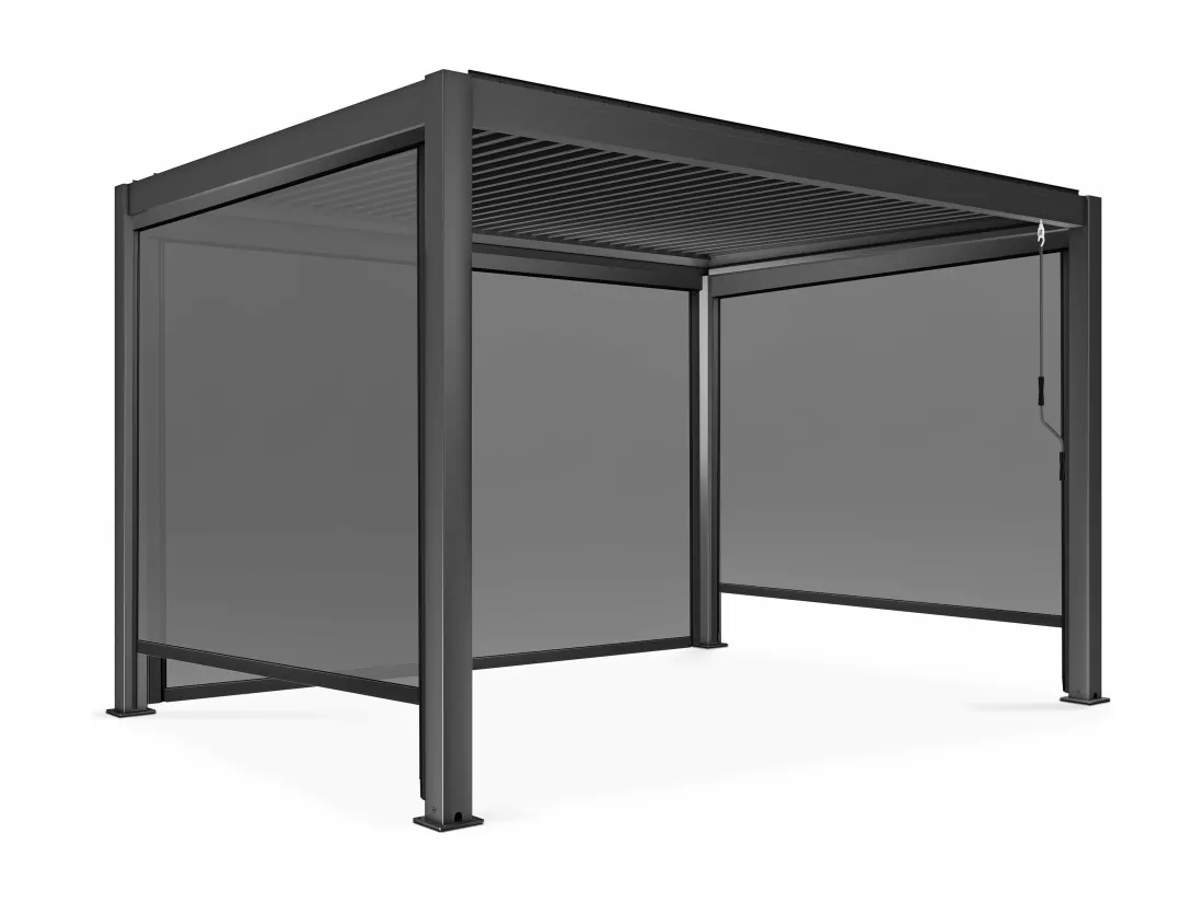 Pergola bioclimatique 3 x 4 m autoportée avec 3 stores gris