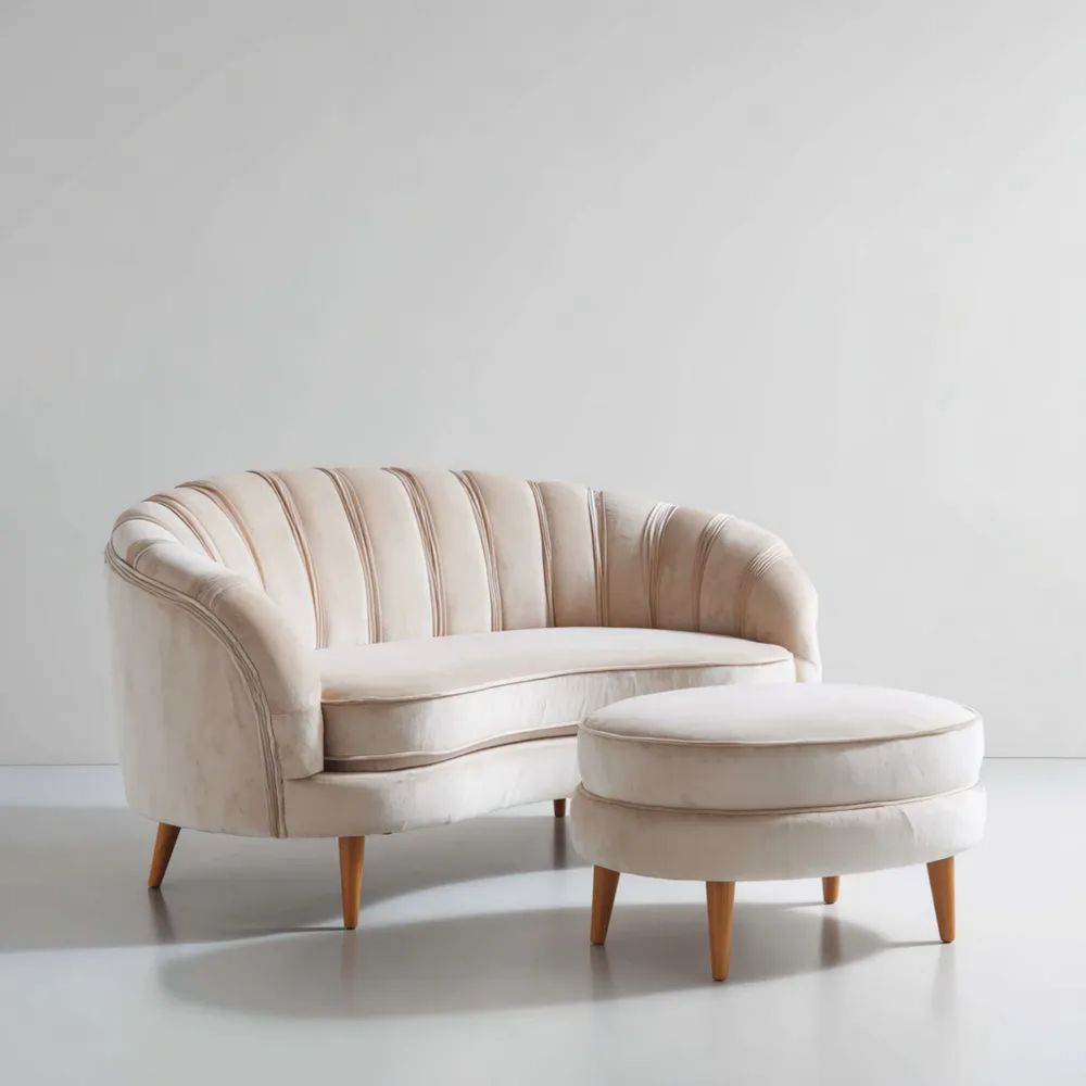 Sofa-Set Samtgepolstert 150x85x75 cm – Creme – Elegantes Design
