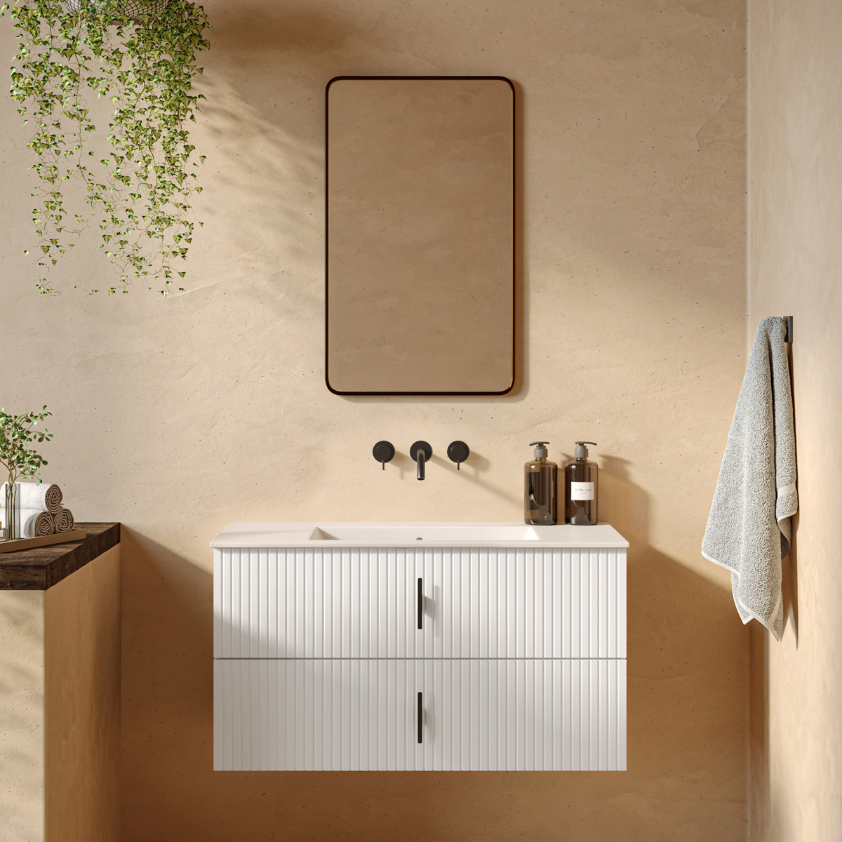 Muebles Raya onderkast ribbelfront 100cm met 2 softclose lades wit mat