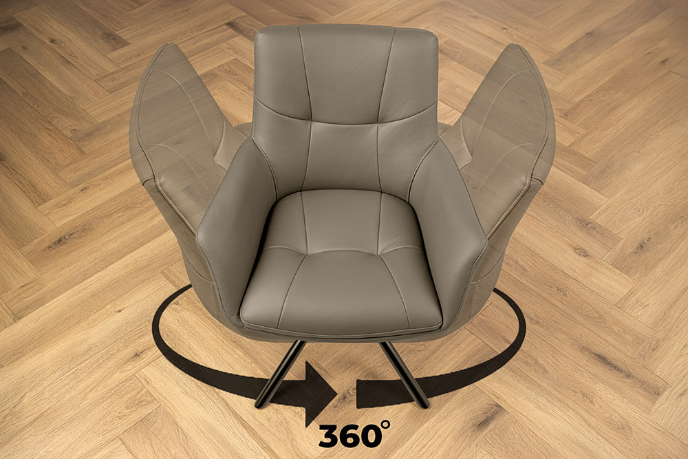 Drehbarer Stuhl SIGNATURE taupe Echtleder 360° mit Taschenfederkern schwarz Metall