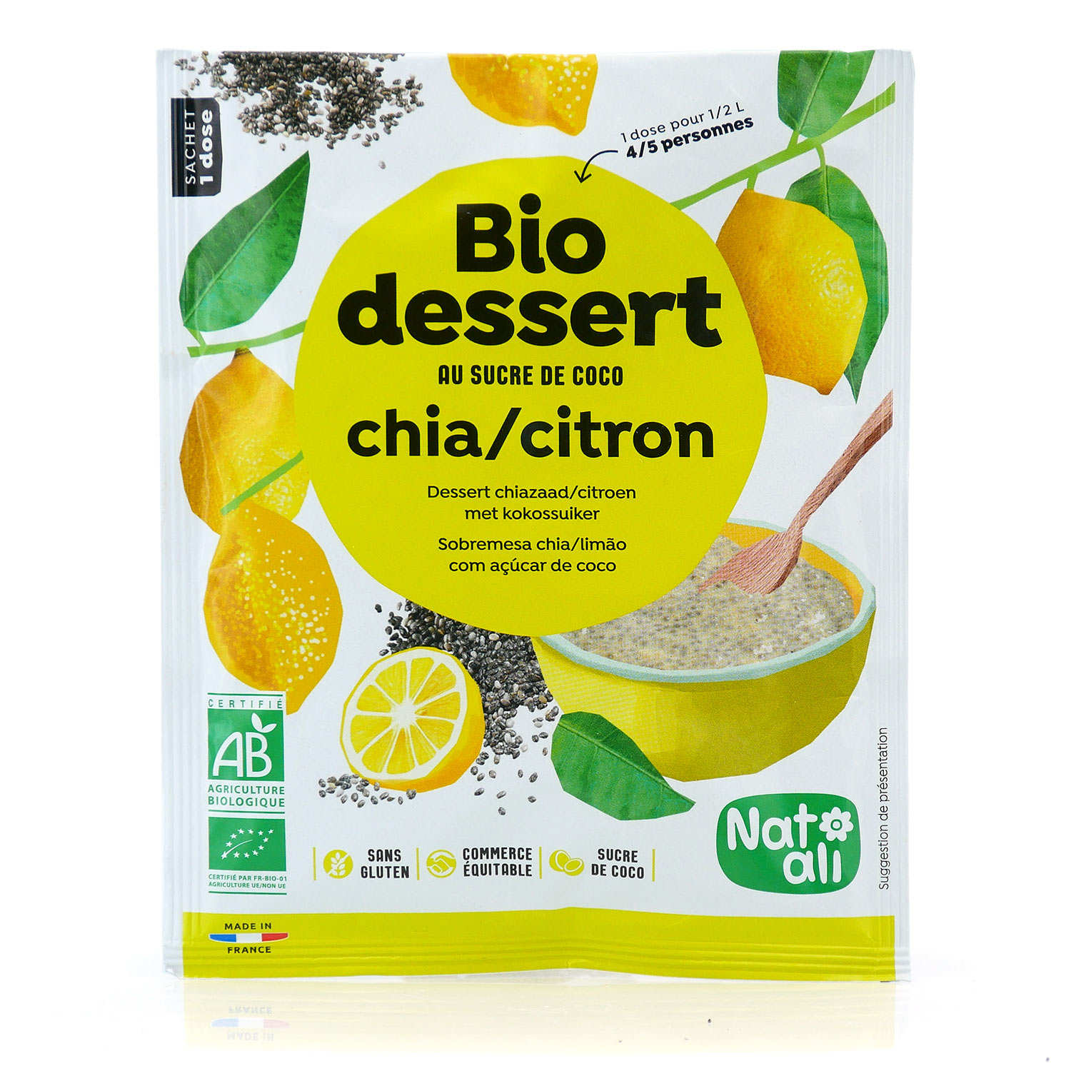 Bio Dessert Chia/Citron - préparation bio et vegan pour dessert au sucre de coco