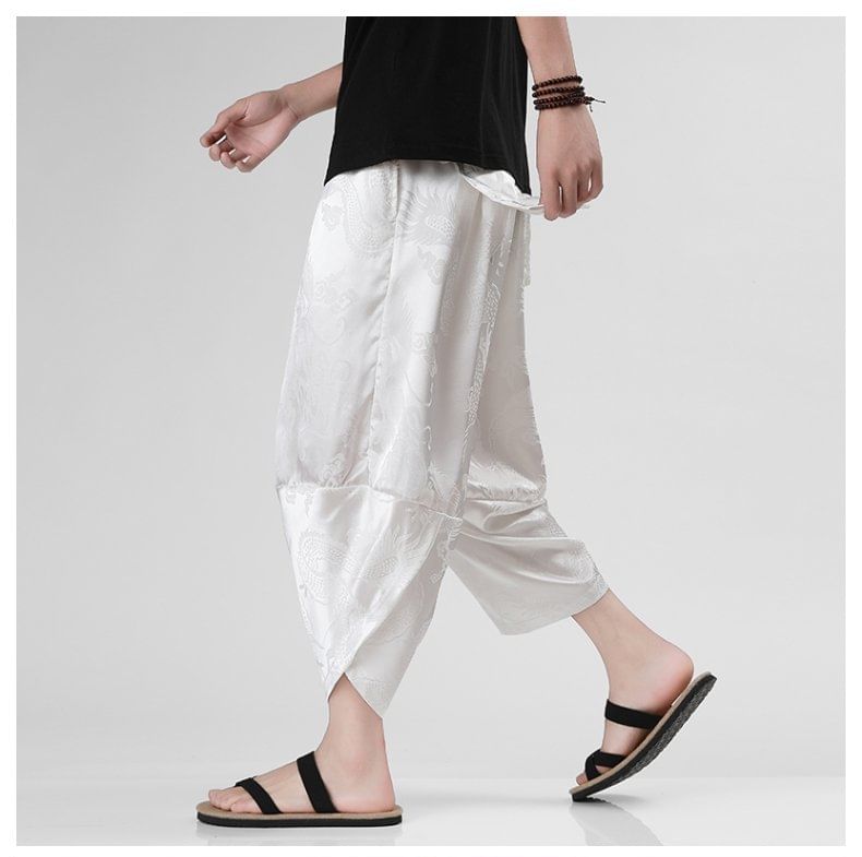 Lefitt - Cropped baggy broek met trekkoord en jacquardmotief